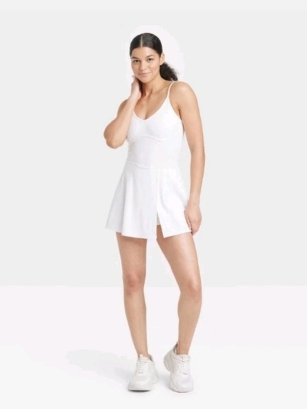 JoyLab Women's Corset Detail Active Tennis Dress Built in Shorts White Size XXL